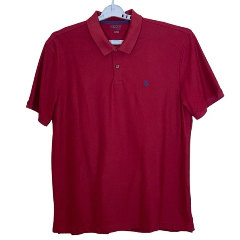 Izod Polo Golf Shirt Logo Short Sleeve Collar 2 Button Red Burgundy XL - Picture 7 of 16